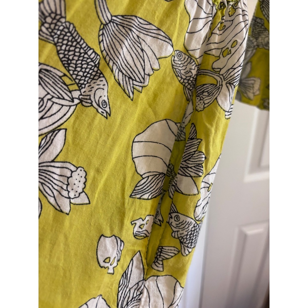 Gretchen Scott Beach Cover Up Large Chartreuse Fish Floral Cotton Tunic Dress - Picture 8 of 13